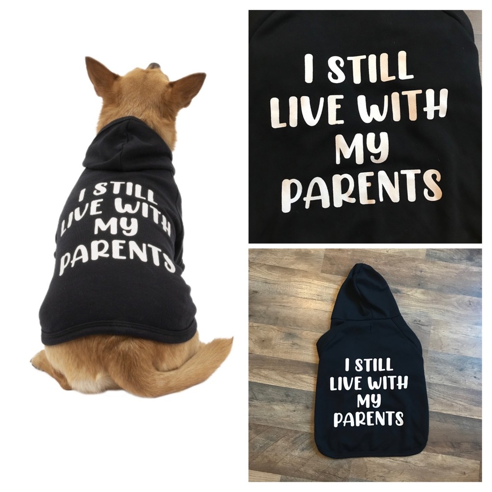 SOLD NWOT I still live with my parents graphic Vibrant life essential dog hoodie - Picture 1 of 10
